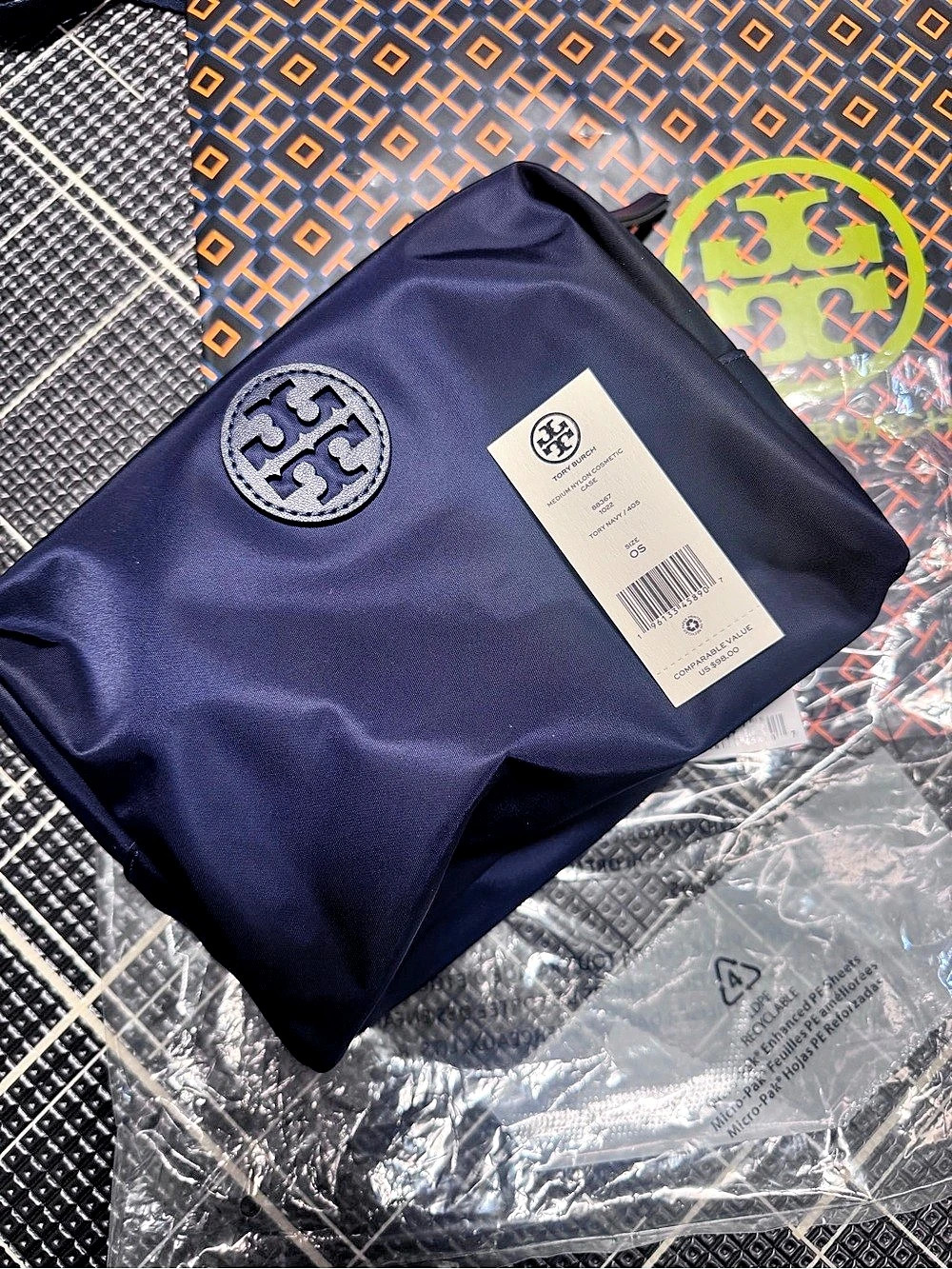 Tory Burch Medium Nylon Cosmetic Case Blue & Orange